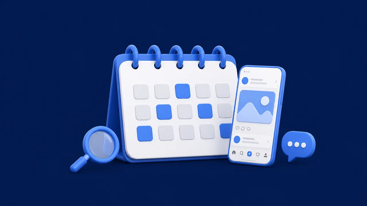 Calendário editorial para planejar posts no Instagram com smartphone e checklist visual