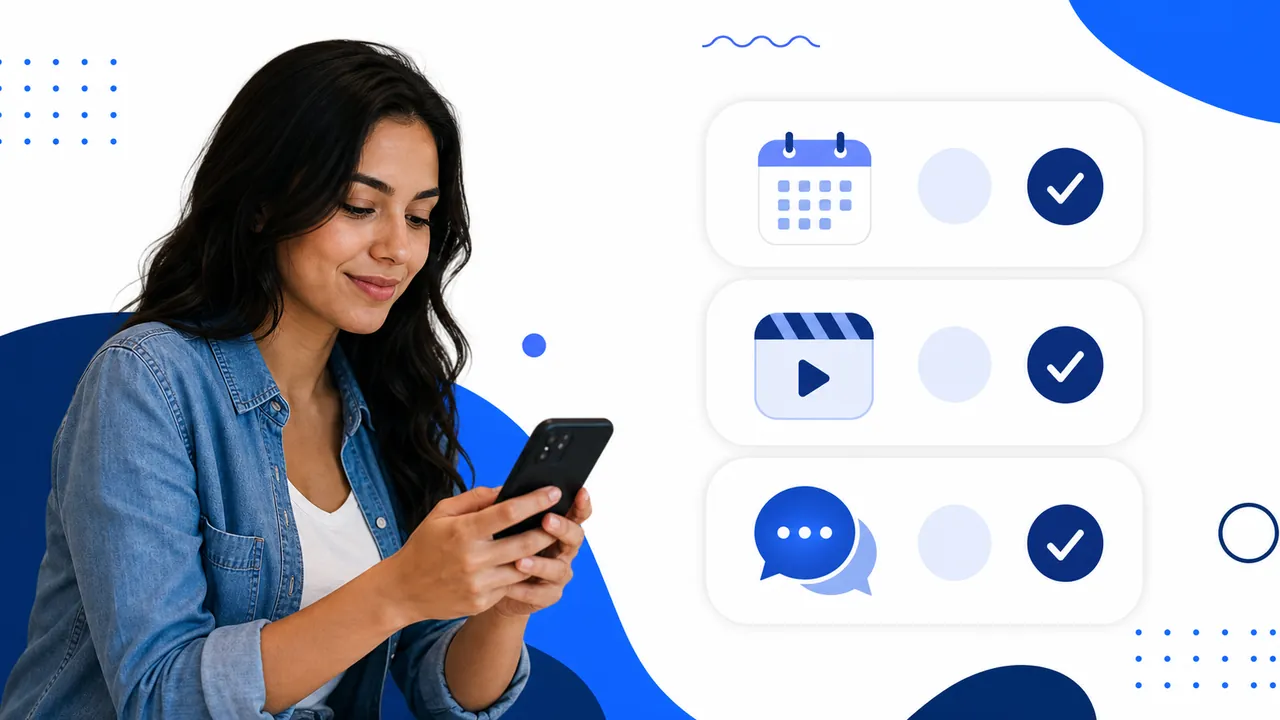 Criadora usando celular ao lado de checklist para aumentar impressões no Instagram com segurança