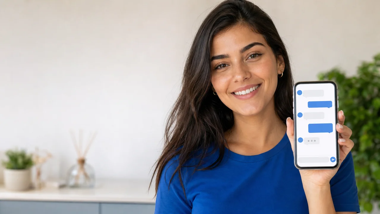Criadora de conteúdo usando o celular para enviar mensagem no canal de transmissão do Instagram