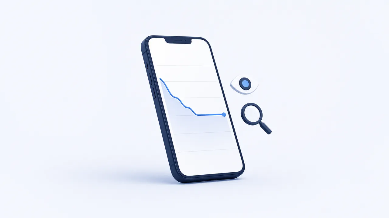 Smartphone com gráfico simples para diagnosticar impressões caindo no Instagram