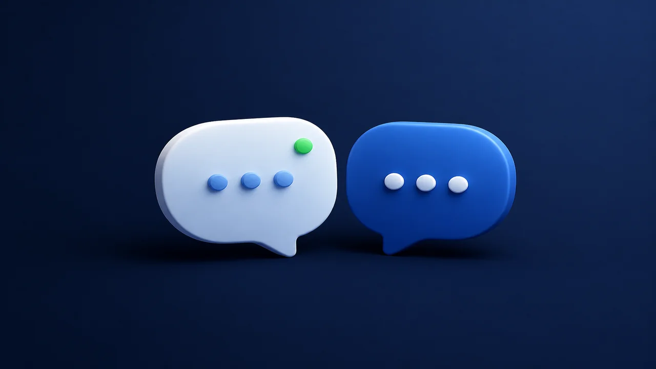Ilustração comparando dois canais de conversa, Direct e WhatsApp, para atendimento e vendas