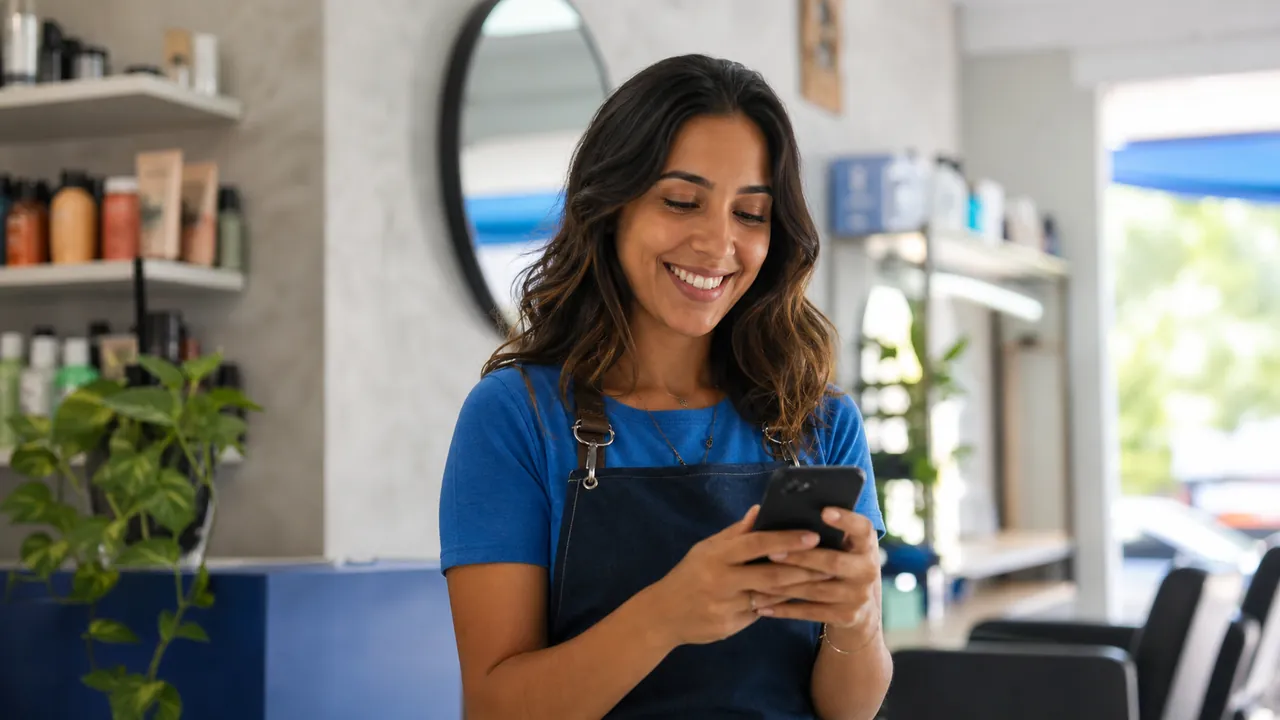 Dono de negócio local respondendo mensagem de cliente pelo Instagram no celular