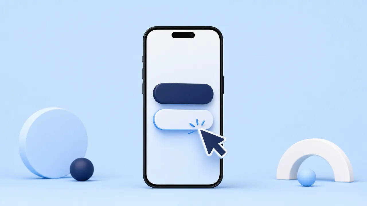 Smartphone com botão abstrato representando exemplos de CTA para Instagram