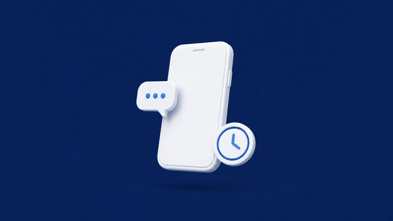 Smartphone com lembrete de follow up de vendas e balão de mensagem