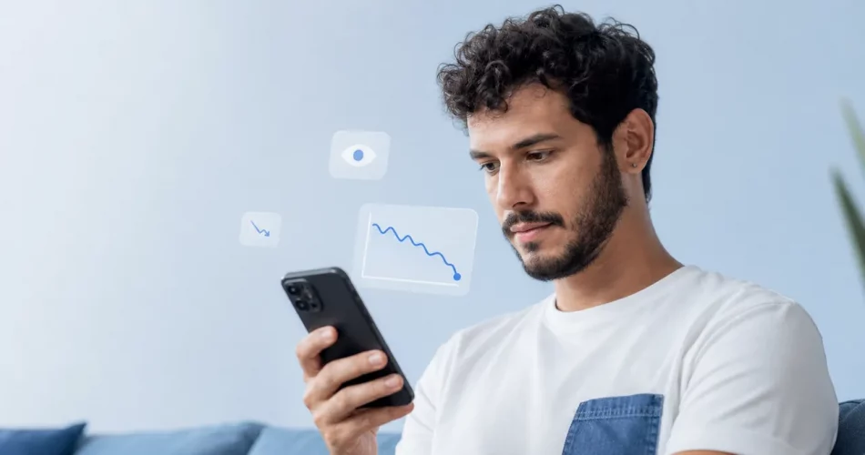 Pessoa analisando queda de impressões no Instagram pelo smartphone