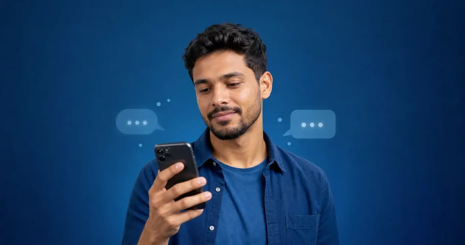 Pessoa segurando smartphone decidindo entre Instagram Direct e WhatsApp para vender