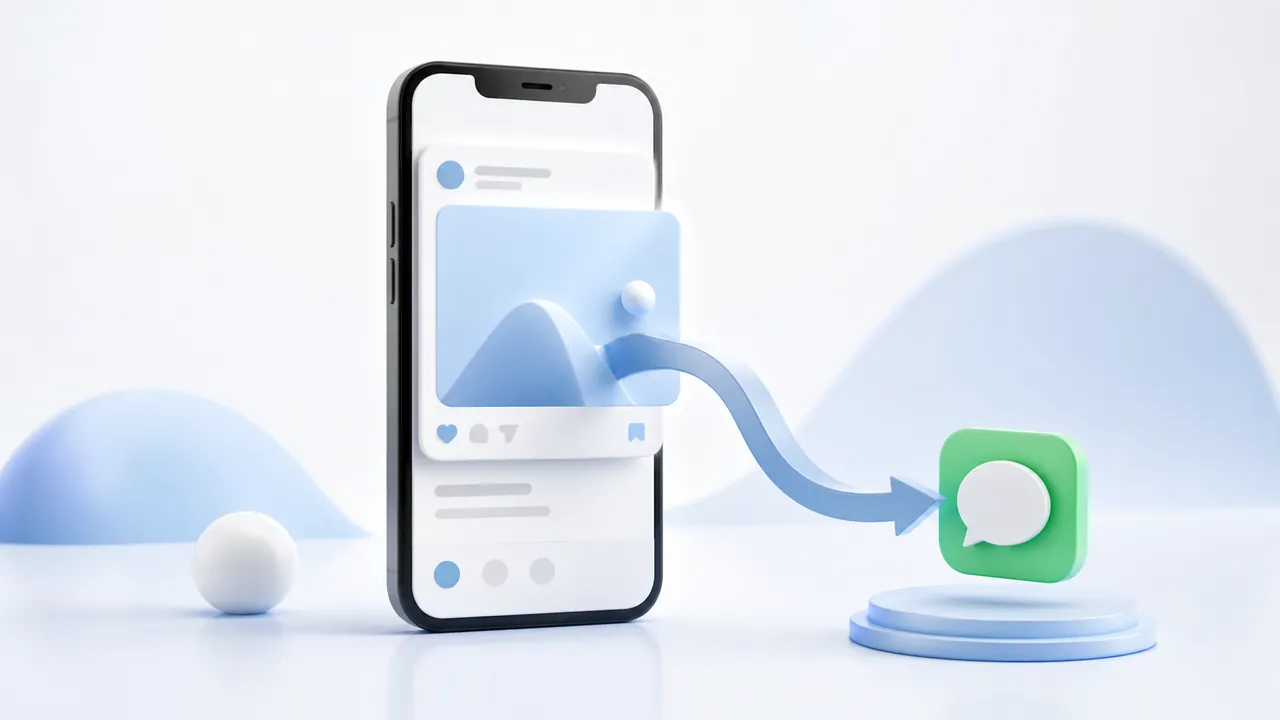 Fluxo simples mostrando cliente saindo do Instagram para conversa no WhatsApp