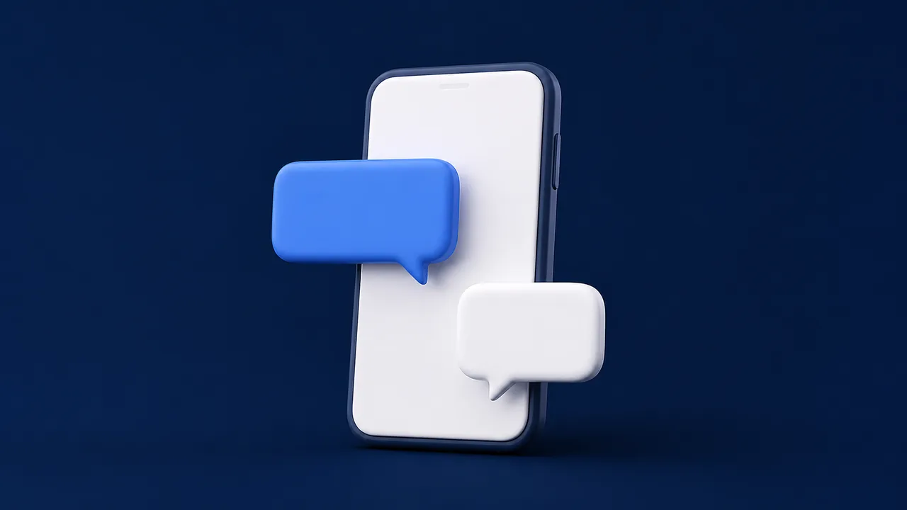 Smartphone com balões de mensagem representando resposta automática no Direct do Instagram
