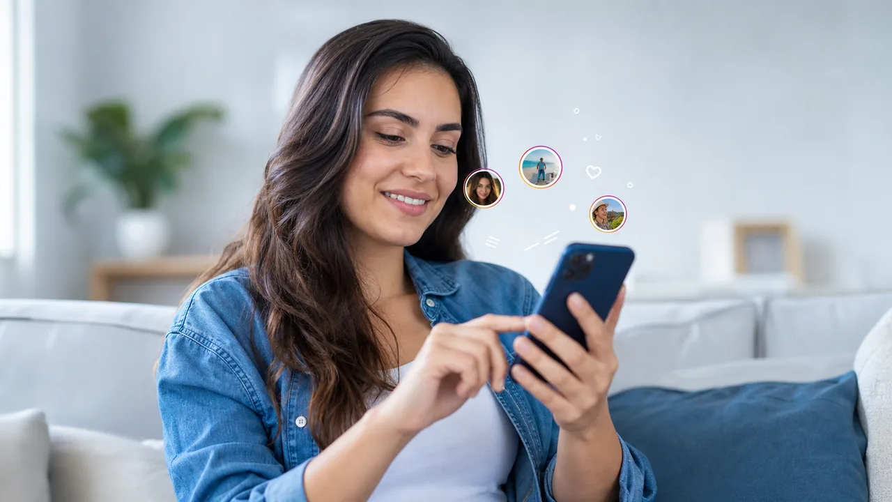 Pessoa segurando o celular assistindo stories no Instagram
