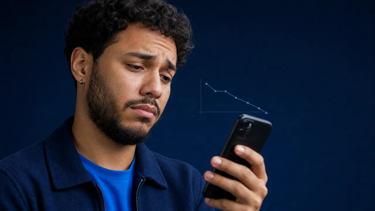 Pessoa usando celular preocupada com queda no desempenho dos Reels no Instagram