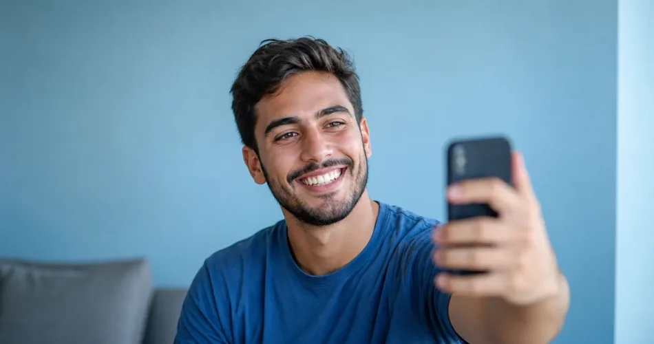 Pessoa gravando um Reels no celular acompanhando o crescimento das visualizações