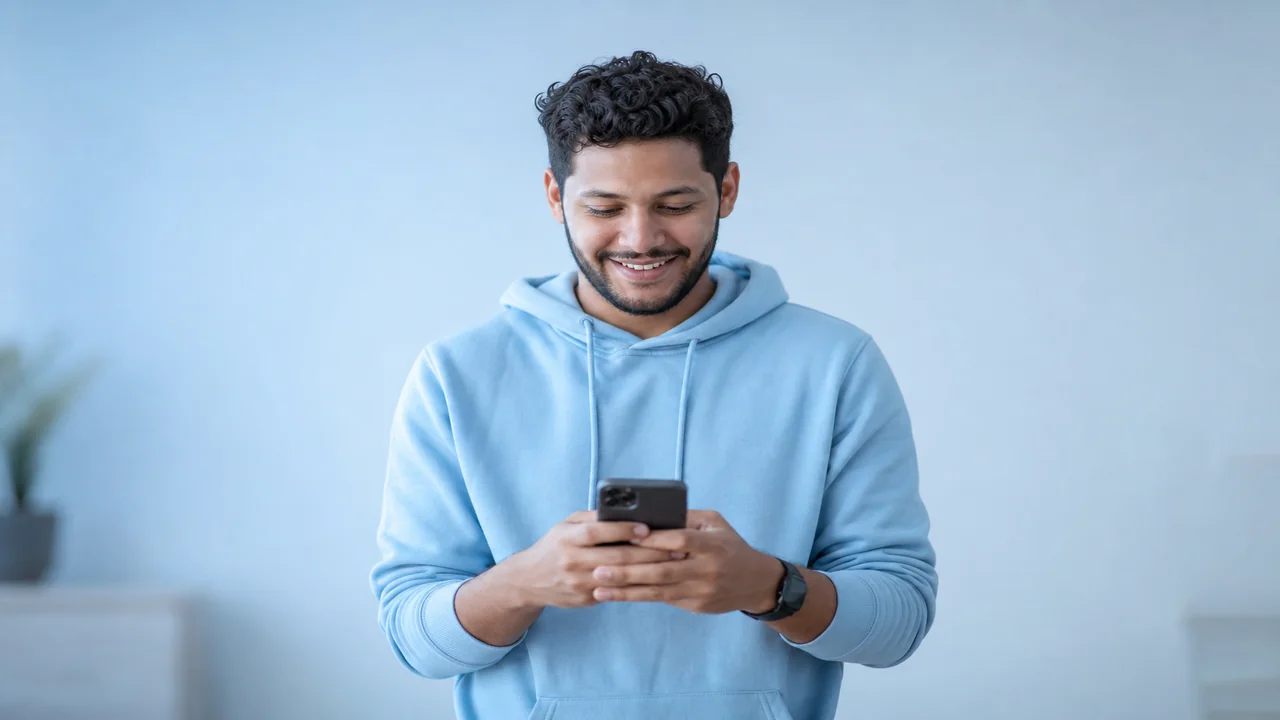 Pessoa respondendo mensagem de cliente pelo celular com atenção e agilidade