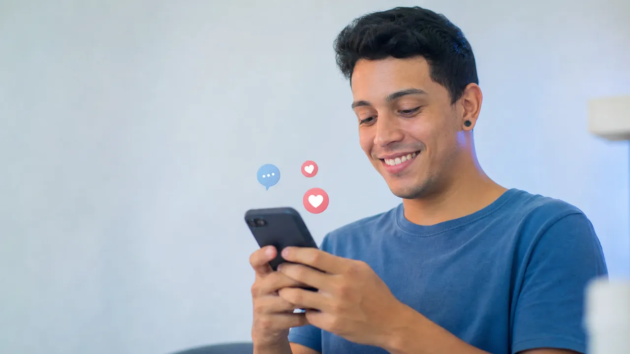 Pessoa segurando smartphone e conferindo comentários e curtidas sobre a marca nas redes sociais