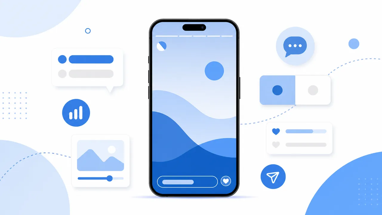 Tela de smartphone com interações de Stories para vendas