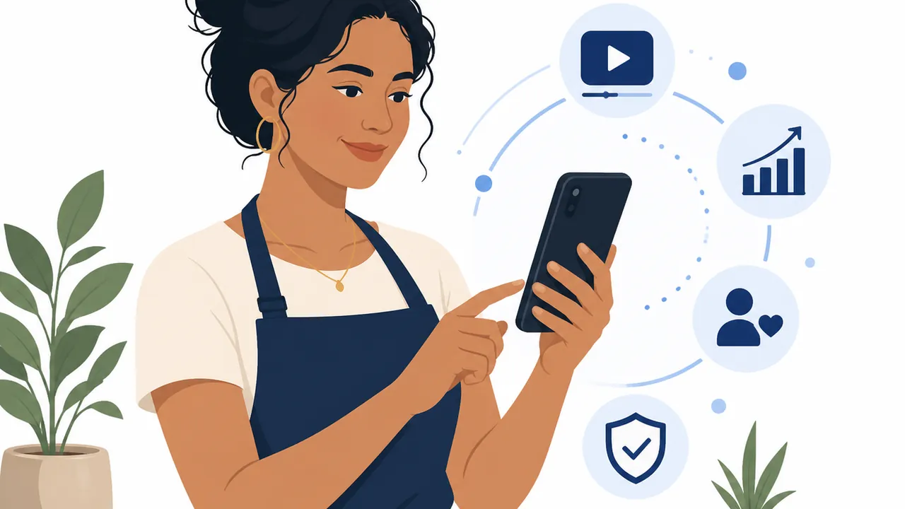 Empreendedora usando aplicativo de Instagram para revisar Reels e engajamento