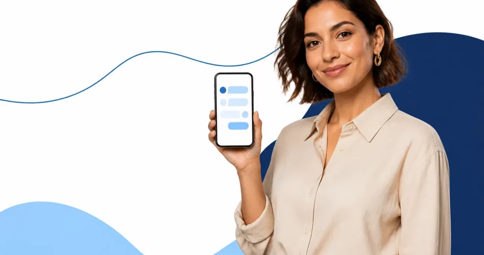Criadora segurando smartphone para fluxo de comentário para Direct no Instagram