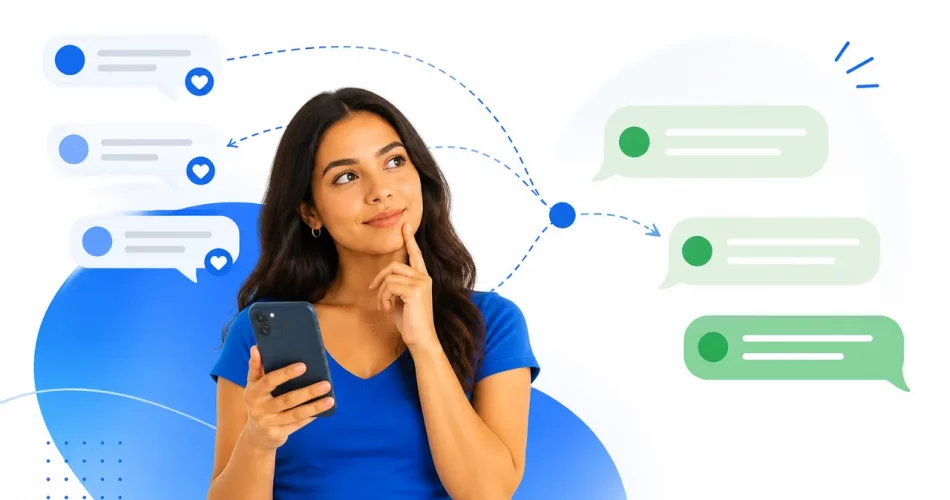 Criadora transformando comentários em Reels em conversas de venda pelo celular