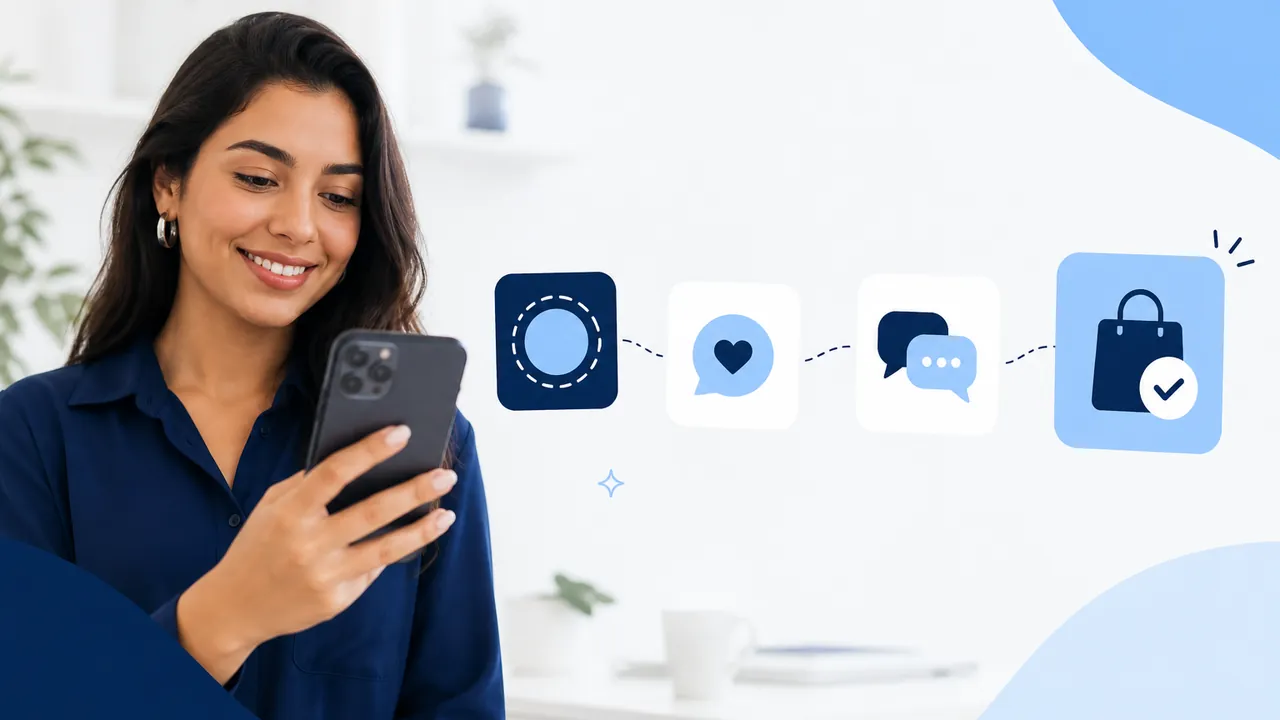 Pessoa usando smartphone para transformar interações dos Stories em conversas de venda