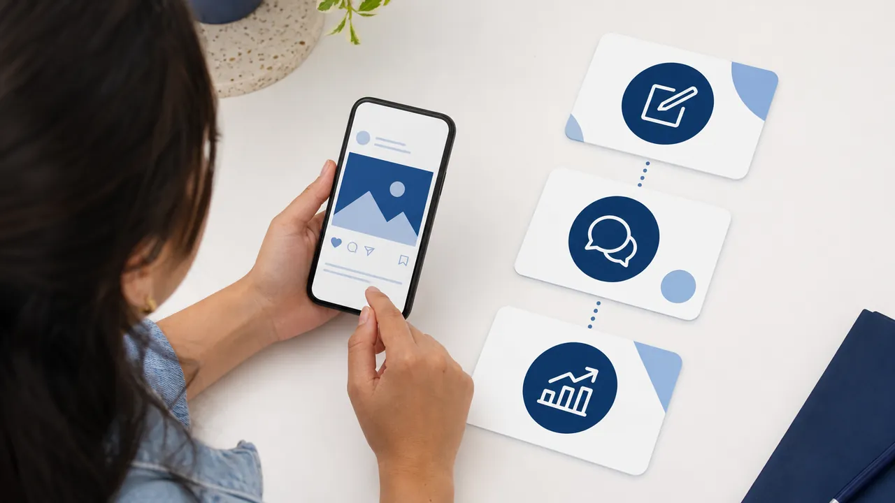 Checklist de ações para recuperar engajamento em Reels usando smartphone