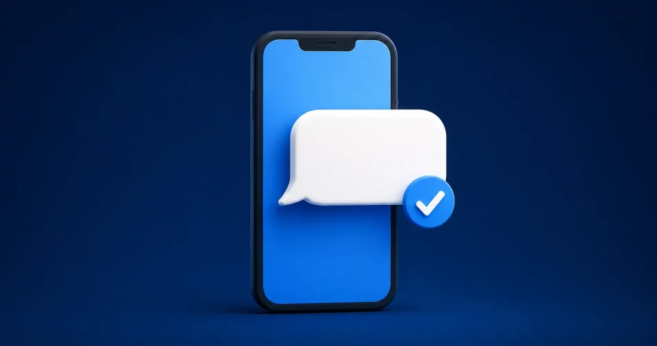 ManyChat é permitido no Instagram: ilustração de smartphone com balão de mensagem e check de aprovação