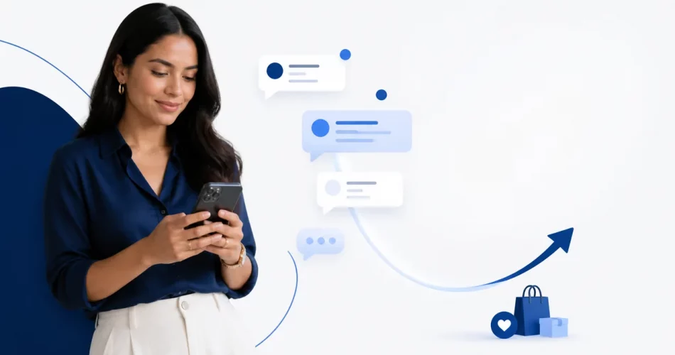 Pessoa usando smartphone para responder mensagem automática no Instagram Direct