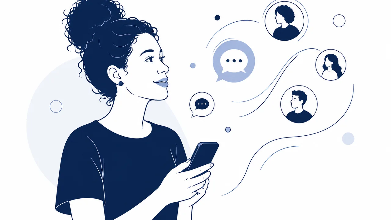 Criadora acompanhando métricas de conversas geradas por conteúdo no smartphone