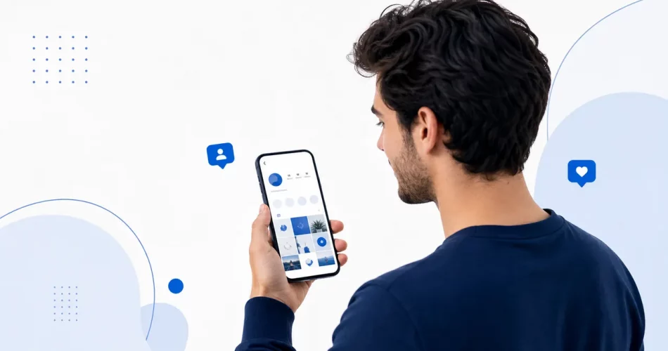 Criador analisando nome de usuário Instagram profissional no celular