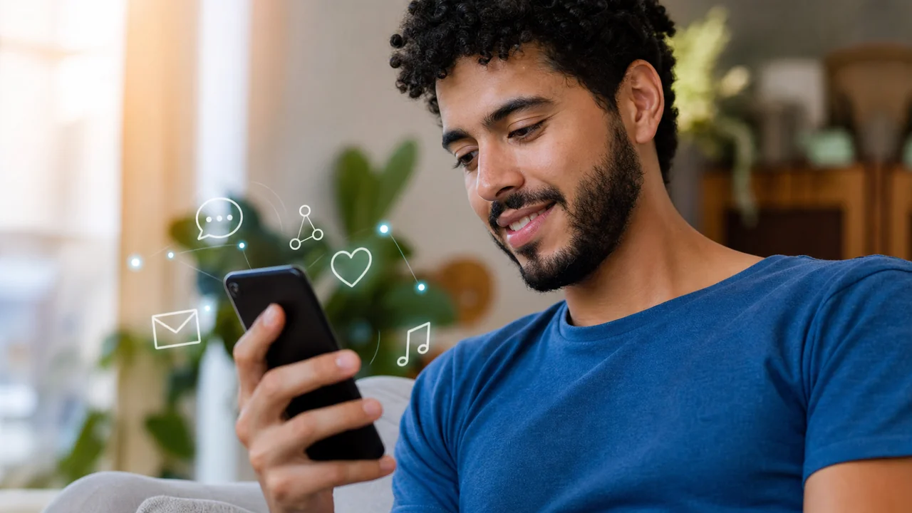 Pessoa usando smartphone para configurar perfil comercial no Instagram