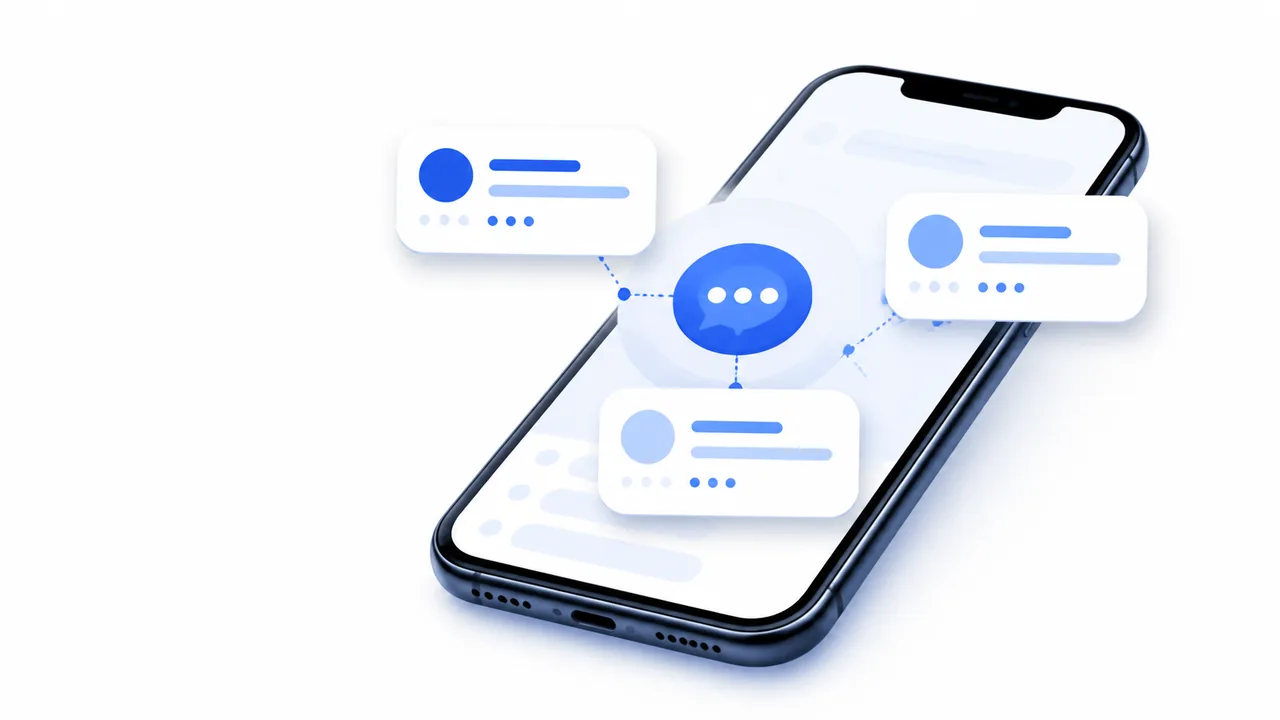 Celular com cartões visuais de respostas rápidas para organizar o Direct do Instagram