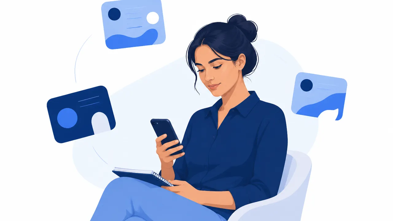 Pessoa revisando mensagens automáticas do Instagram com smartphone e anotações