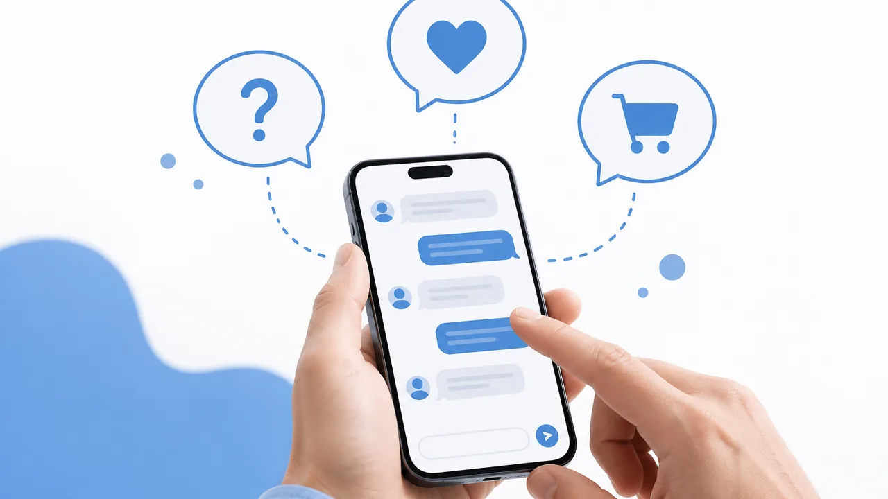 Smartphone com balões abstratos representando triagem de mensagens no Instagram Direct