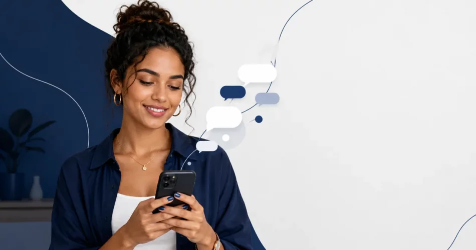 Criadora usando smartphone para vender pelo Direct do Instagram com conversas organizadas