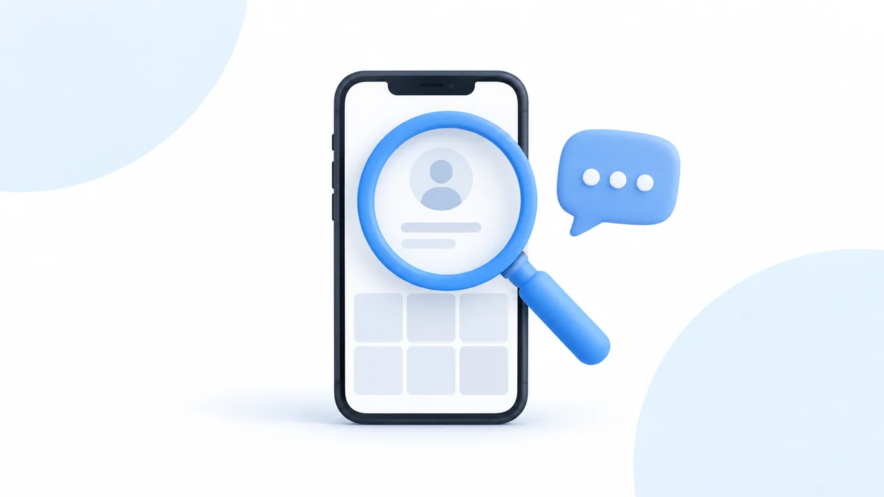 Smartphone com lupa em imagem sobre diagnóstico de perfil flopado no Instagram