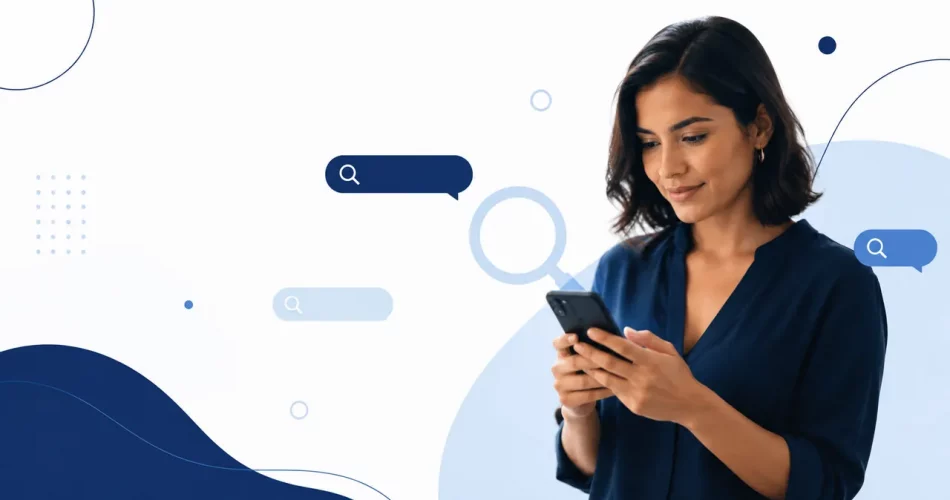 Pessoa usando smartphone para pesquisar palavras-chave no Instagram