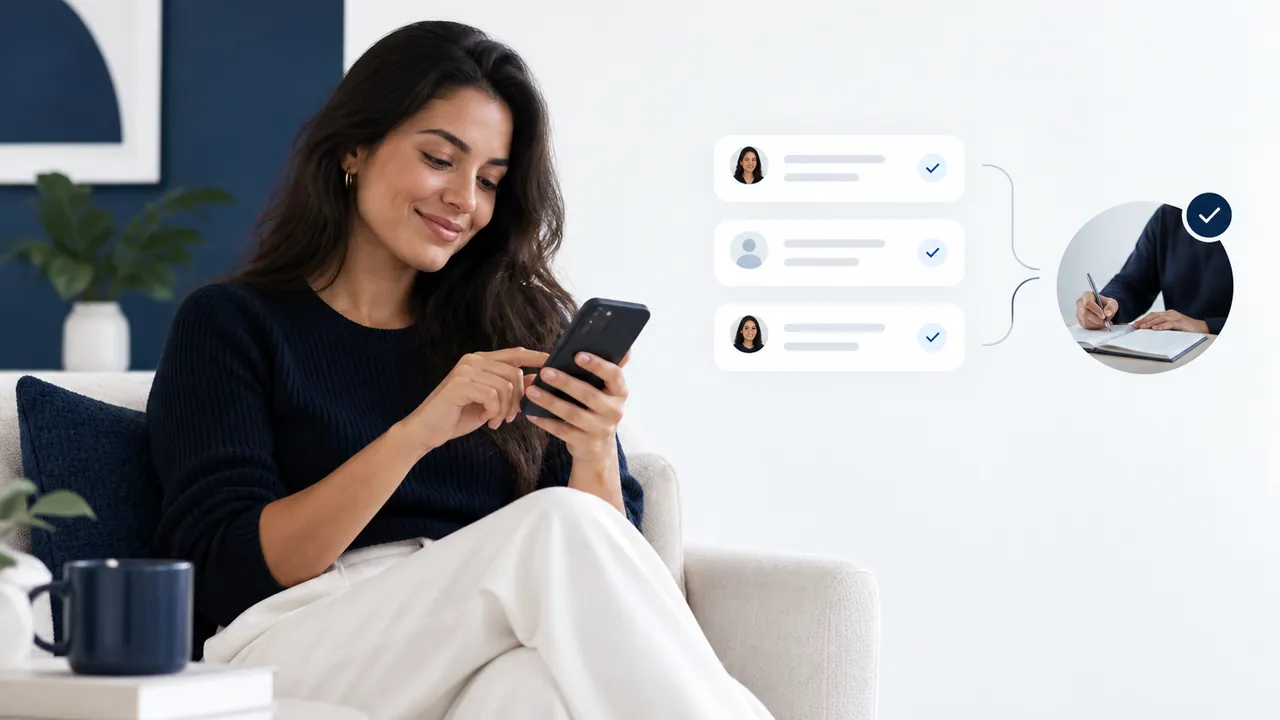 Pessoa usando respostas salvas e revisão humana para atender no Direct do Instagram